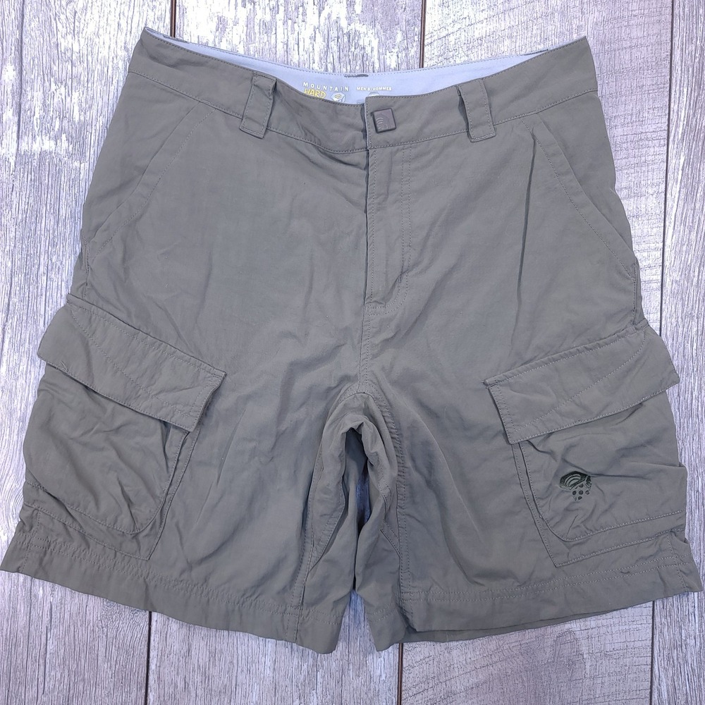 Mountain Hardwear Mens Cargo Shorts Size 30 Olive Green Nylon Hiking Stretch - Picture 1 of 6